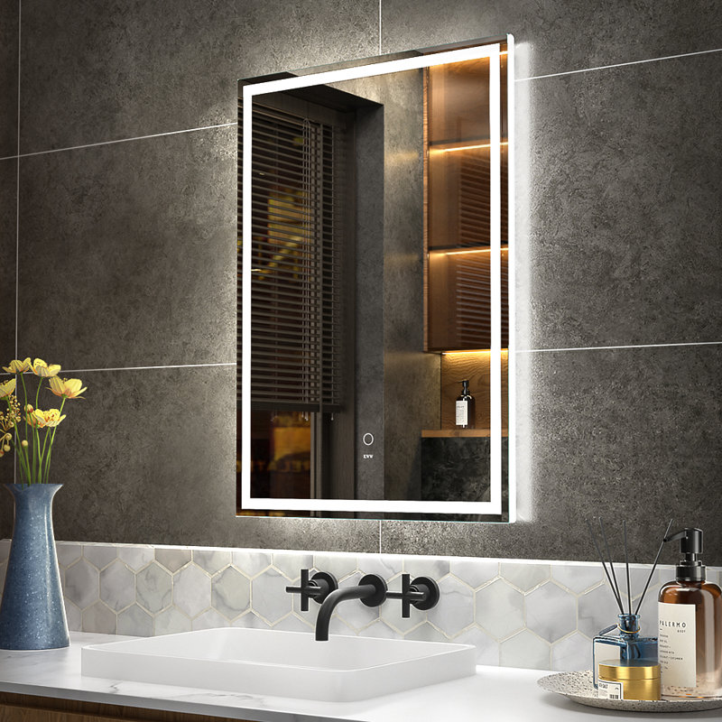 3 Color Light Memory Illuminated Dimmable LED Anti Fog Makeup Bathroom Vanity Mirror KWW Size 32 x 40